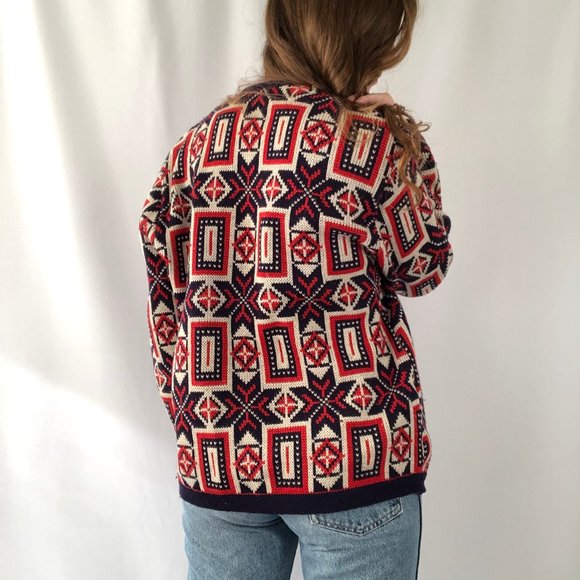 Vintage Norvyk Fair Isle Nordic Knit 100% Pure Wool Oversized Cardigan Sweater - Picture 8 of 15